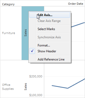 Snabbmenyn för rubriker med alternativet Visa rubrik valt.