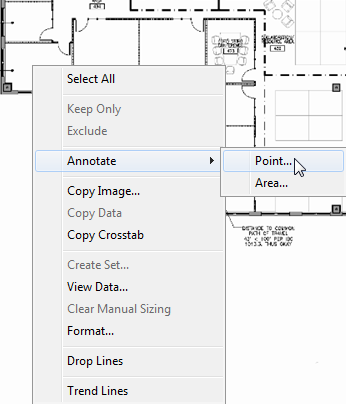 En listrutemeny med alternativ för att kommentera en punkt eller ett område.