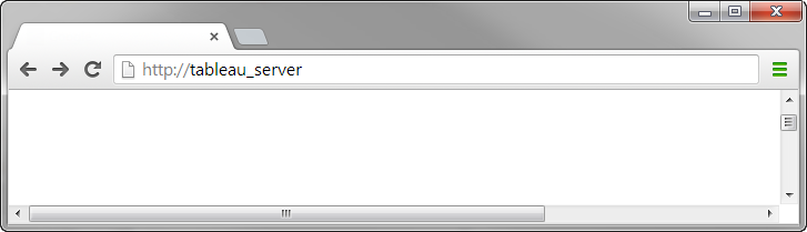 Ett tomt webbläsarfönster som visar ”http://tableau_server” i adressfältet.