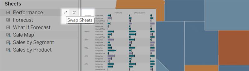 ตัวเลือกในการสลับชีตในแดชบอร์ด Tableau