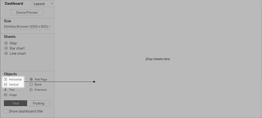 ลากออบเจ็กต์ไปที่แดชบอร์ด