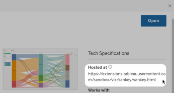 ชิ้นส่วน Tableau Exchange สำหรับส่วนขยายจะแสดงตำแหน่งที่จะค้นหา URL "โฮสต์ที่"