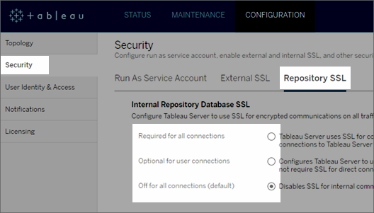 ภาพหน้าจอของการตั้งค่า SSL ในที่เก็บ TSM ภาพหน้าจอของการตั้งค่า SSL ในที่เก็บ TSM