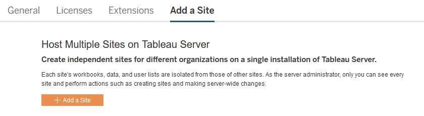 เพิ่มตัวเลือกไซต์พร้อมคำแนะนำในการโฮสต์หลายไซต์บน Tableau Server