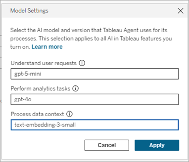 กล่องโต้ตอบการตั้งค่าโมเดลสำหรับ Azure OpenAI