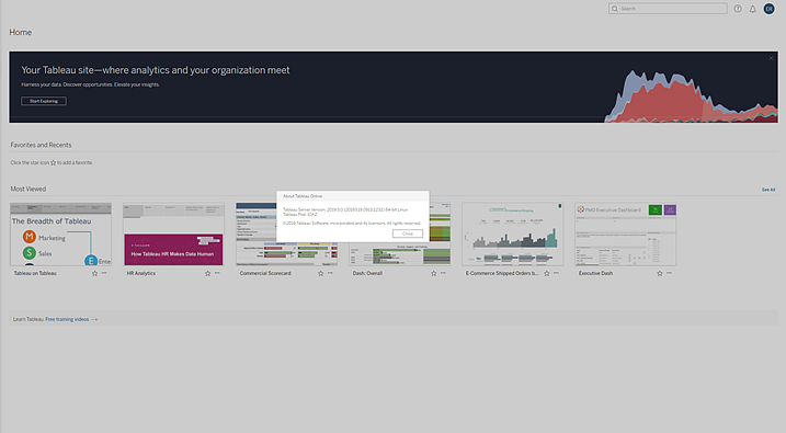“关于 Tableau Cloud”信息框。