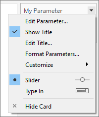 “编辑参数”对话框，其中包含“显示标题”和“选择参数类型”选项；已选择滑块。