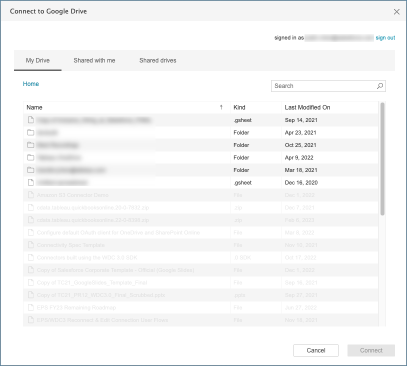 將 Google 雲端硬碟上的資料連線到 Tableau。