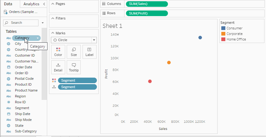 將維度置放到詳細資料上。