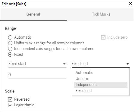 編輯軸範圍選項。