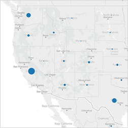 Tableau 中使用淺色背景地圖樣式的地圖。