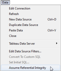 資料功能表，其中醒目提示假定參考完整性的選項。