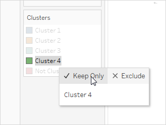 Ein Dropdown-Menü mit der Option, Cluster 4 ein- oder auszuschließen.