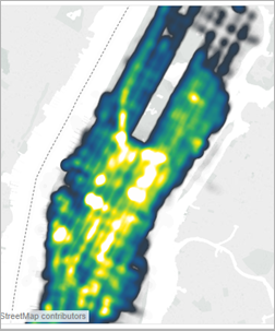 Heatmap mit Markierungen hoher Intensitätsdichte.