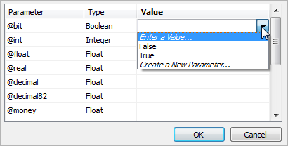 Eine Tabelle mit Datentypparametern.