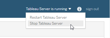 Dropdown-Menü mit ausgewählter Option „Tableau Server starten“.
