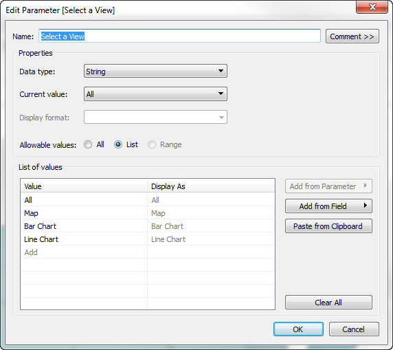 The Edit Parameter dialog displaying the Name field.
