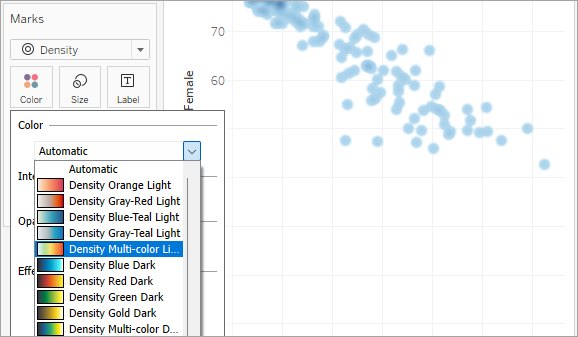 the colour options for density mark type