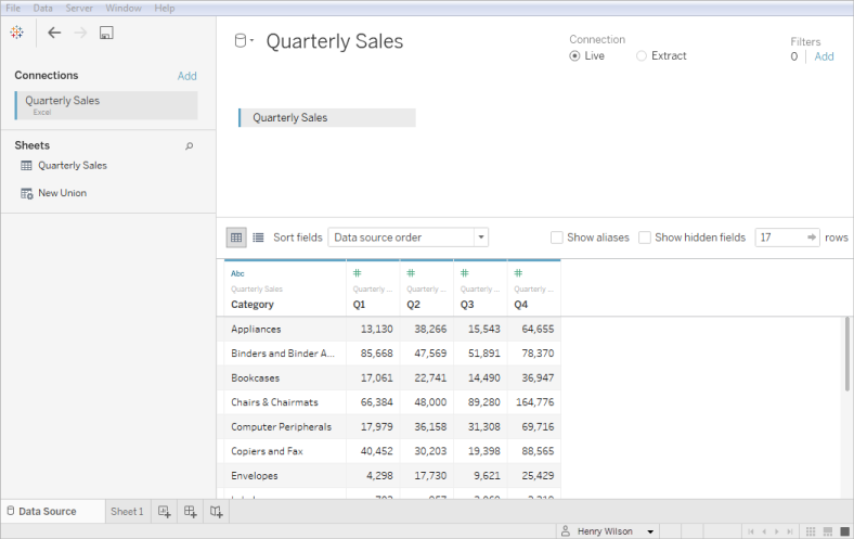 Example of a Microsoft Excel data source.