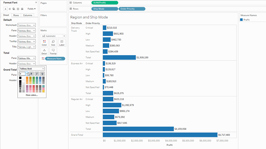 Format fonts for total header.