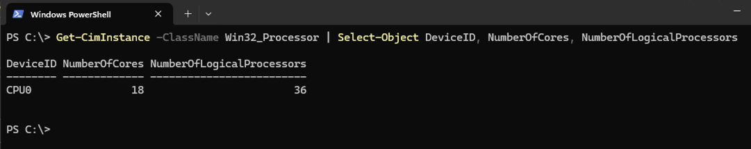 A command prompt window displays the device ID and number of cores for a computer's CPU.