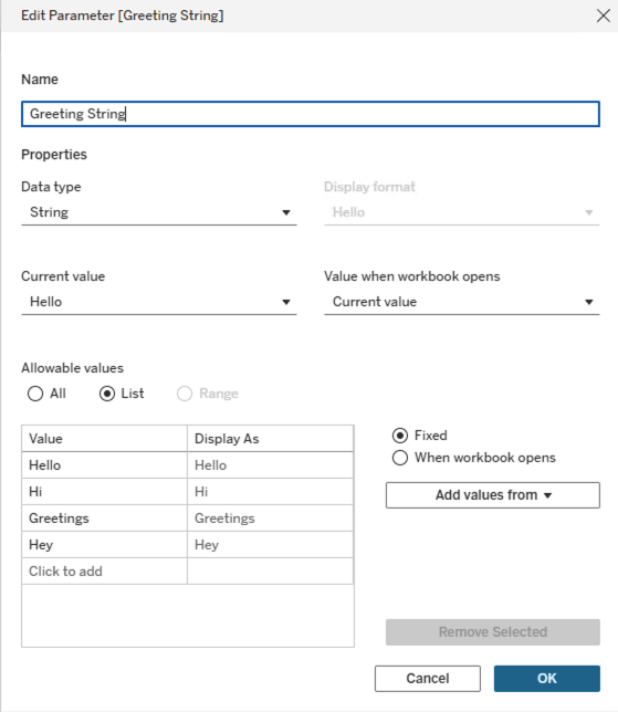Edit Parameter dialog box