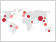 A world map with red and pink marks.