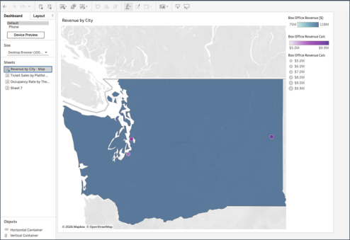 A dashboard with a worksheet now appearing on it.