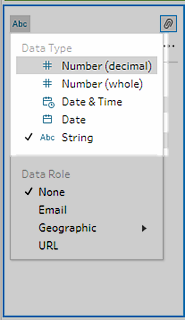 A dropdown menu with data type options highlighted.