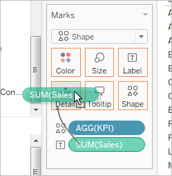 Sum of sales dimension dropping on the Details section of the Marks card.