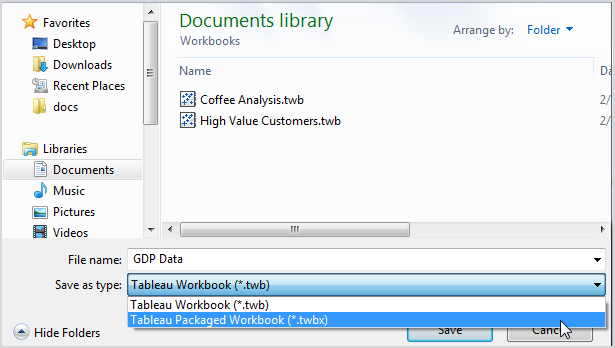 Save file as a Tableau Packaged Workbook.