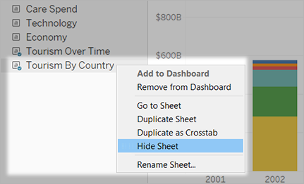 Option to hide a sheet onto a dashboard.