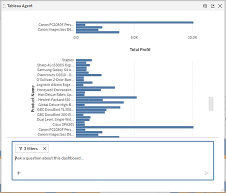 Tableau Agent pane shown as popped out of the pane into a floating window.