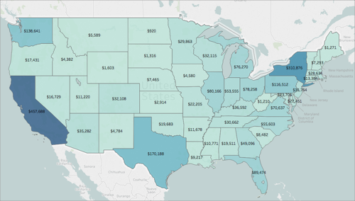A filled map of the United States.