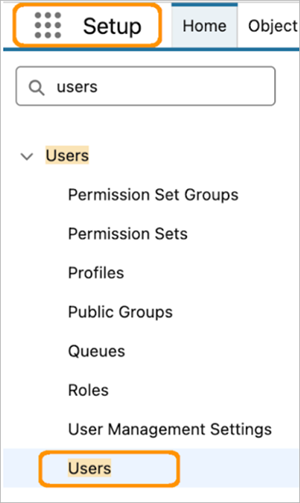The Setup pane with the "Users" option highlighted.