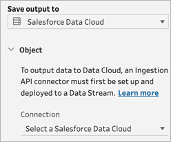 Ejemplo de cómo guardar la salida en Salesforce Data Cloud.