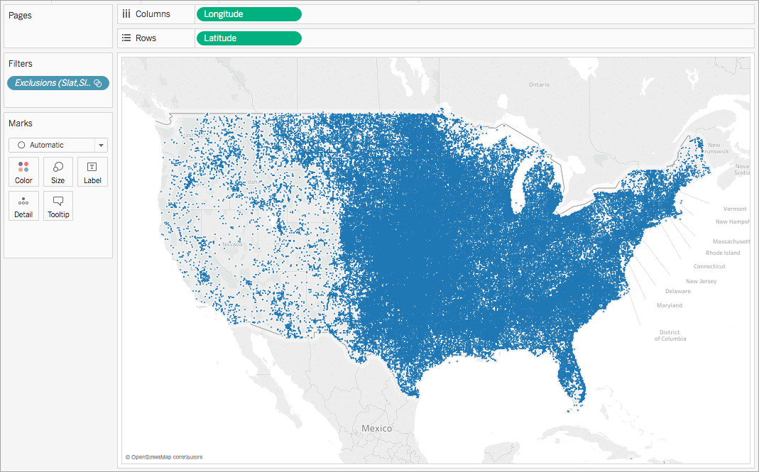 Un mapa de los Estados Unidos con marcadores azules que indican puntos de datos.