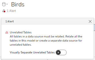 Un message d’alerte de table non associée