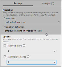 Dans l’onglet Paramètres, les cases à cocher Principaux prédicteurs et Améliorations principales sont sélectionnées sous l’en-tête Options.