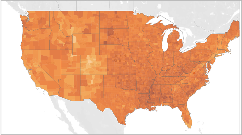 Une carte choroplèthe des États-Unis.