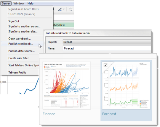Chemin de publication du classeur sur Tableau Server.