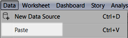 Le menu déroulant Données affichant l’option de menu Coller.