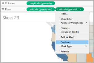Un menu déroulant développé à partir d’un champ sur l’étagère Lignes avec l’option Axe double sélectionnée.