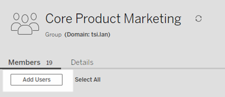 Page du groupe affichant le bouton Ajouter des utilisateurs.