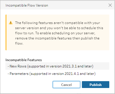 Message d’erreur de version de flux incompatible.