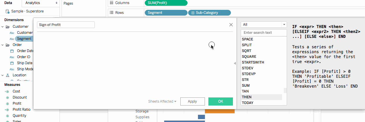 Créer un champ calculé avec des opérateurs dans Tableau.