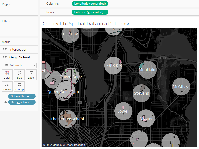 Une carte des écoles de Seattle, Washington avec un volet interactif.