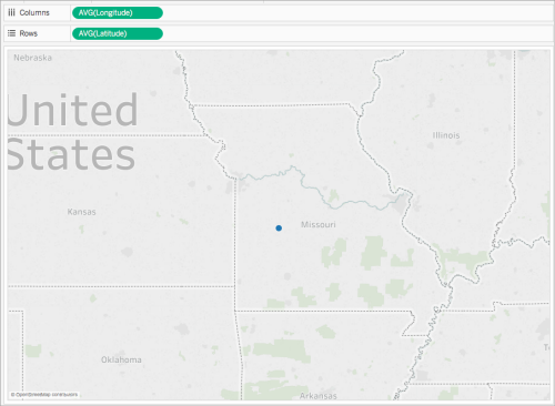 Une carte des États-Unis avec un point bleu marquant le Missouri.