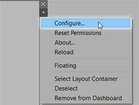 Menu contextuel pour configurer une extension sur un tableau de bord.