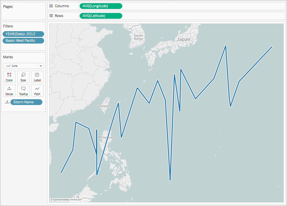 Une carte des trajectoires des tempêtes à travers l’Asie de l’Est en&nbsp;2012.